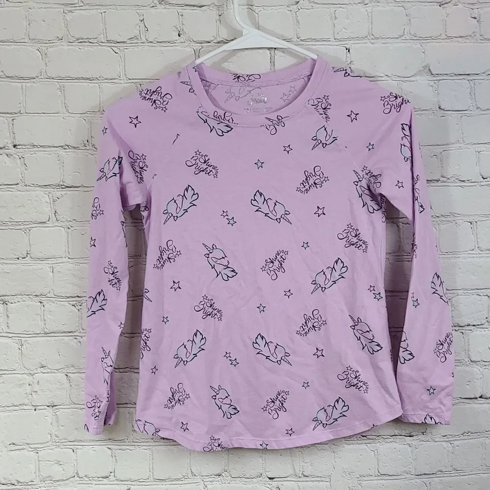 Justice Girls 10 Lavender Purple Unicorn Shine Bright Tee Long Slv T-Shirt